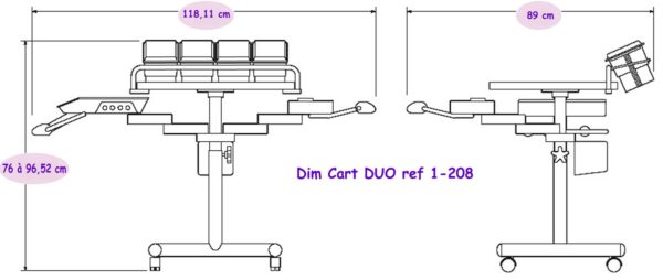 Materiel Dentaire - Cart duo sur bras pivotant 1-208